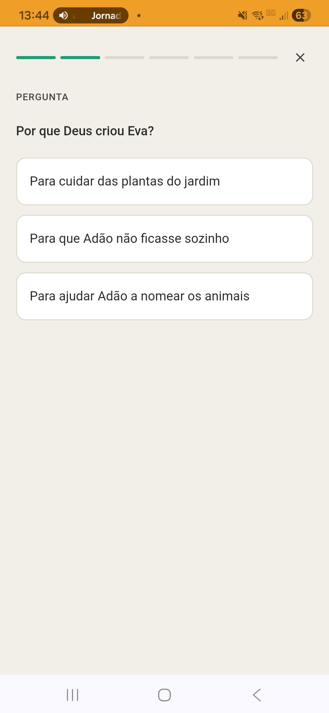 Tela de pergunta interativa